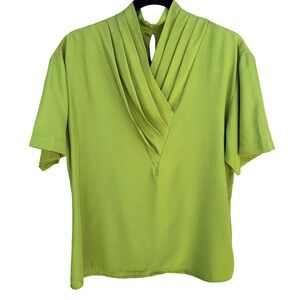Alexandria Vintage 90s Neon Pleated Draped Keyhole Minimalist Statement Blouse 8